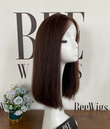 Natural Color #6 One Length Natural Brazilian Hair Lace Top Wig