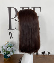 Natural Color #6 One Length Natural Brazilian Hair Lace Top Wig