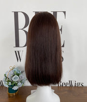 Natural Color #6 One Length Natural Brazilian Hair Lace Top Wig