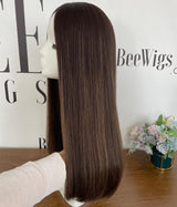 Light brown color with highlights - Cuticles Human Hair Silk Base Topper