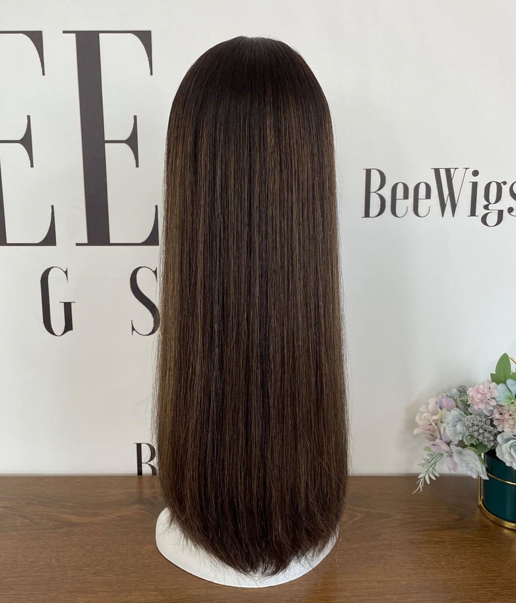 BeeWigs - Dark brown color with highlights - Cuticles Human Hair Silk ...
