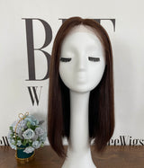 Natural Color #6 One Length Natural Brazilian Hair Lace Top Wig