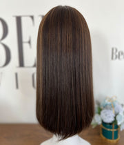 Dark Brown Brazilian Hair Lace Top Wig With Highlights